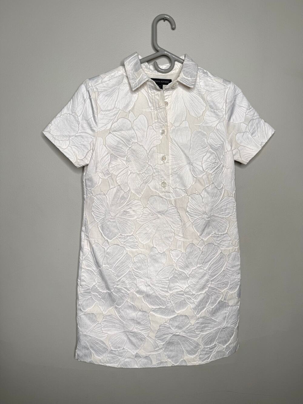 Banana Republic Floral Jacquard Polo Dress White Women’s Small Petite Lined
